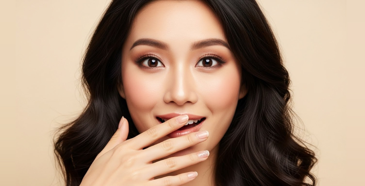 女性が口元に手を当てて驚いている様子