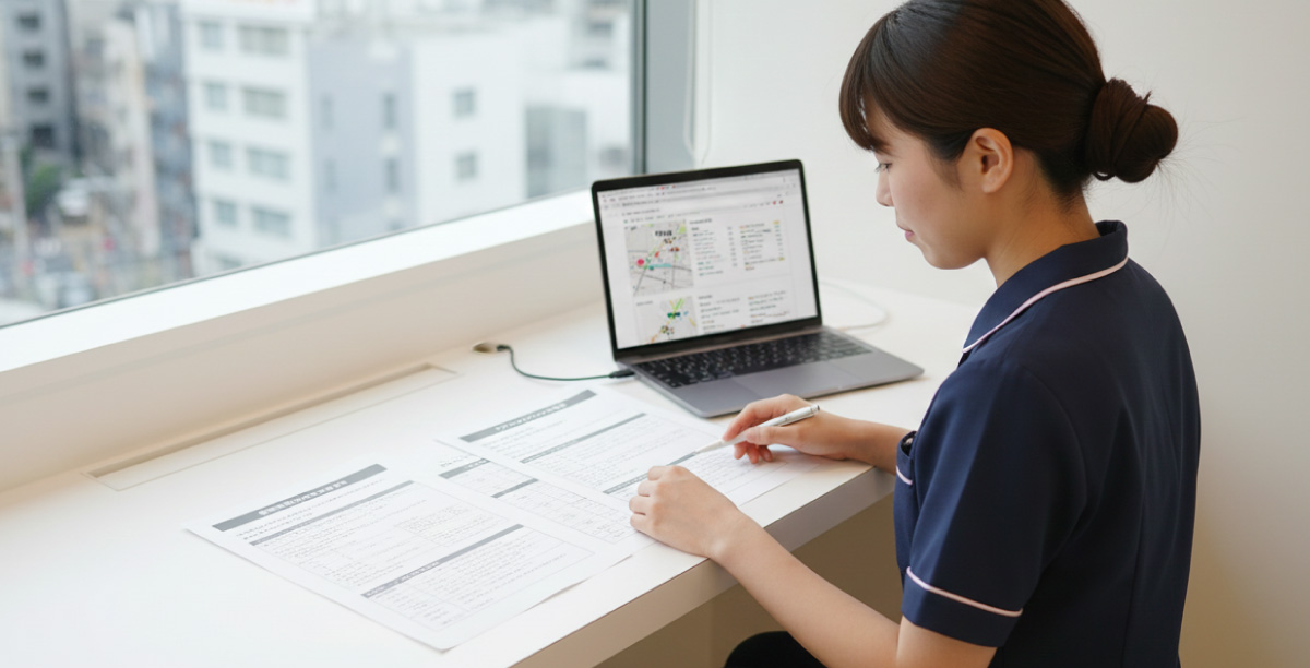 アートメイクスクールを比較する女性