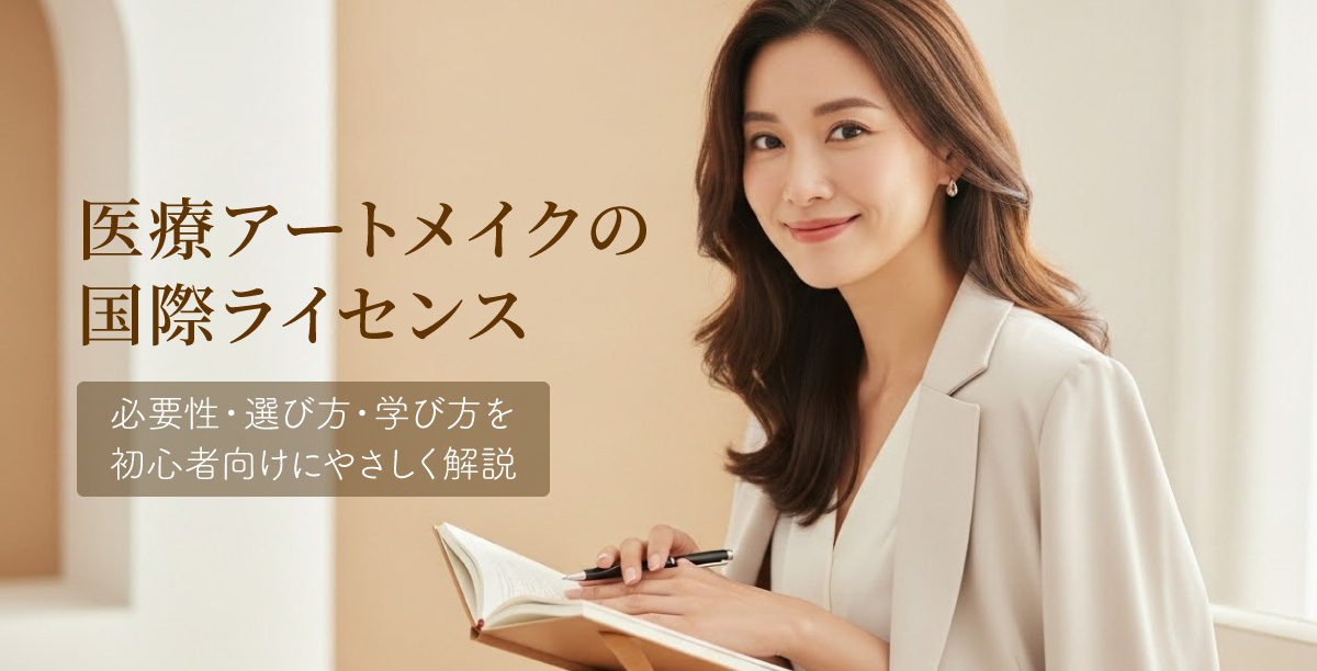 明るい室内でアートメイクのライセンスについて学ぶため、手元の手帳に手にしたペンでメモしようと微笑んでいる女性